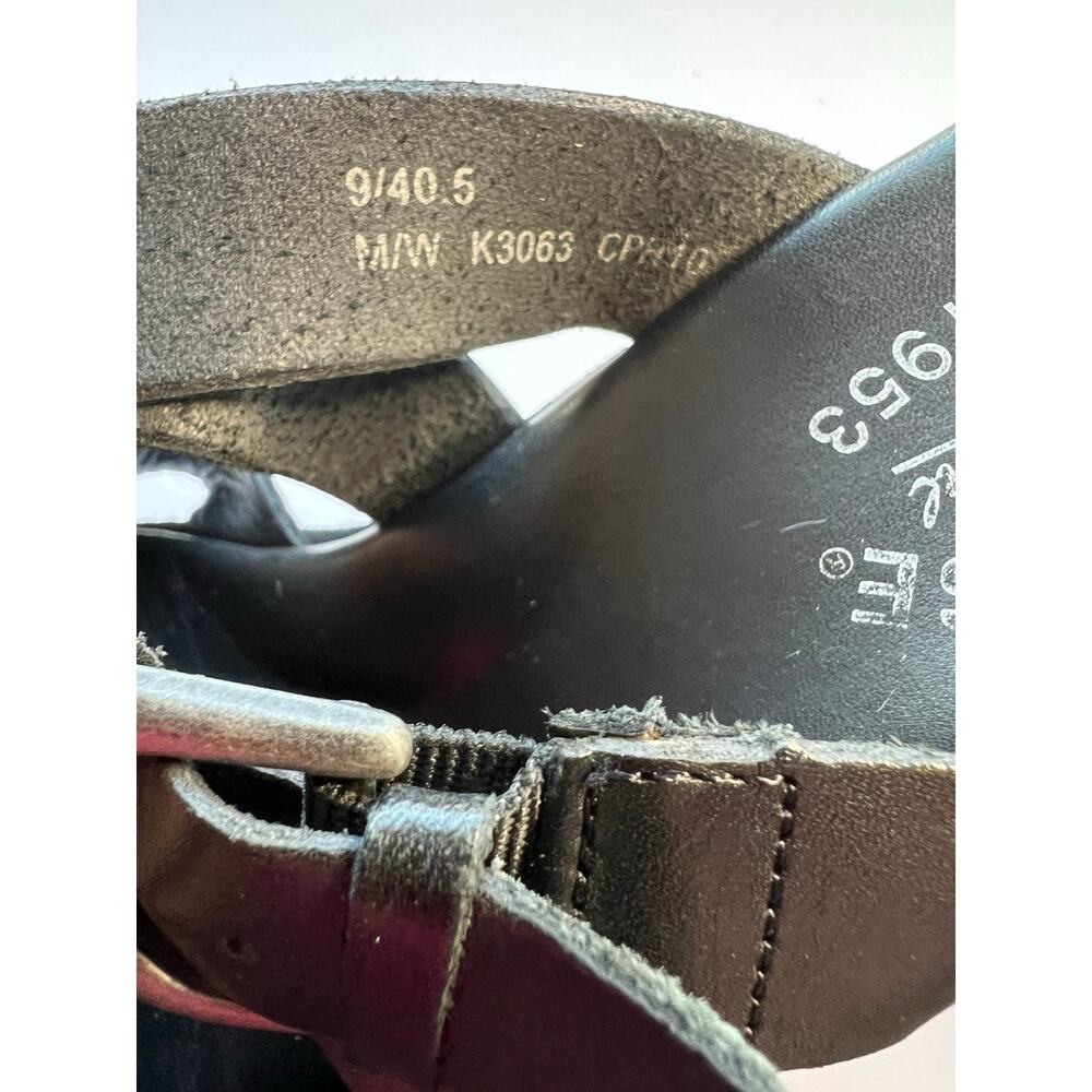 Kork-Ease Black Leather T-Straps Buckle Suede‎ Wedge Platform Slip On Sandals 9M - Picture 9 of 10